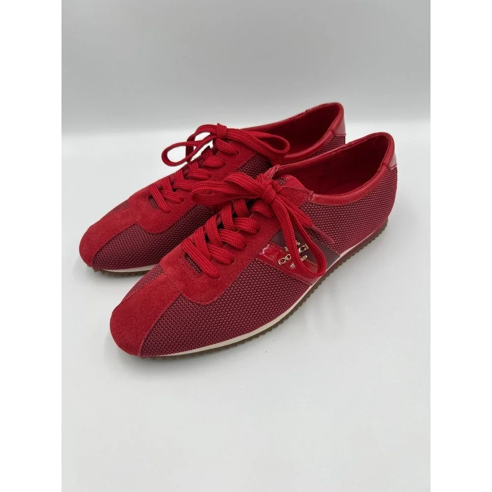 Coach Ivy Red Mesh Suede Patent Leather Low Top Sneakers Womens 6.5 B A00994